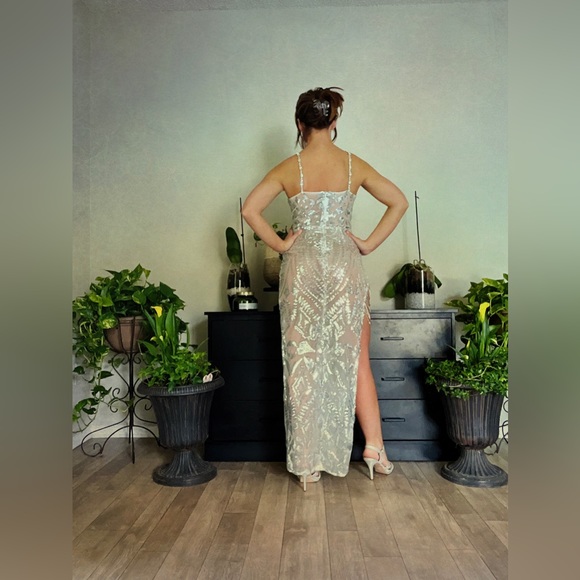 Prom Girl | Silver Rhinestone Embellished High Leg Slit Prom Dress Evening Gown - Picture 11 of 16